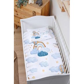 Markkombin-Blue Clouds Baby ملاءة وغطاء وسادة من القطن الناعم العضوي، ملاءات سرير قطنية، ملاءات أطفال ناعمة لسرير الأطفال، ملاءة سرير مناسبة للجنسين، ملاءة سرير جاهزة 52 بوصة طول × 28 عرض، كيس وسادة 45.72 سم طول × 14 عرض in Kuwait