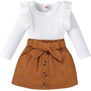 ATCTBOGFS Toddler Baby Girl Skirt Outfit Solid Color Ruffle Long Sleeve Knit Sweater Tee Tops + Mini Skirt Fall in Saudi Arabia