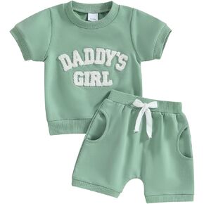 Ursobutegl Daddys Girl Toddler Baby Girls Short Set Letter Printed Sweatshirt T-shirt Top Shorts Summer 2pcs Outfits in Kuwait
