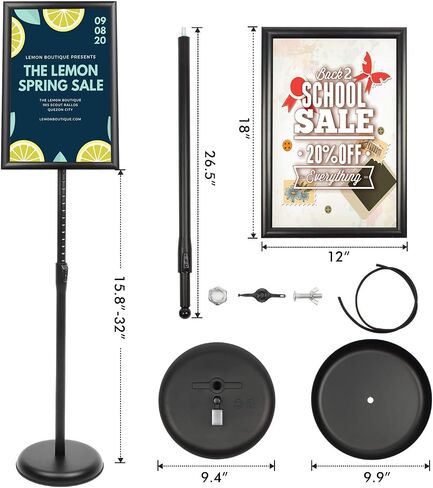 DISPLAYSWORKER Adjustable Poster Sign Stand,Floor-Standing Sign Holder with Heavy Duty Pedestal,for School Hospital Church Shopping mall Silver 11 x 17inch in Saudi Arabia