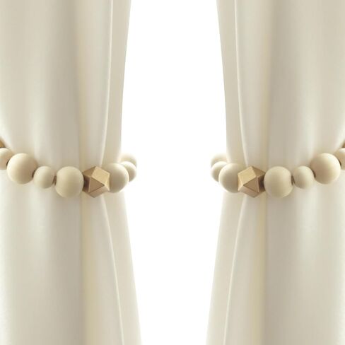 قطعتان من ستائر الستائر، أربطة ستائر من الخرز الخشبي، ستائر سحب للخلف، ستائر مع خطافات، حامل ستائر، ستائر، ستائر (أبيض، 2) in Kuwait