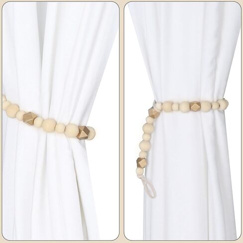 قطعتان من ستائر الستائر، أربطة ستائر من الخرز الخشبي، ستائر سحب للخلف، ستائر مع خطافات، حامل ستائر، ستائر، ستائر (أبيض، 2) in Kuwait