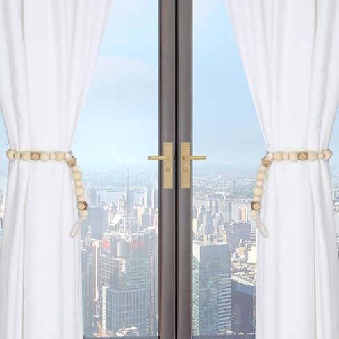 قطعتان من ستائر الستائر، أربطة ستائر من الخرز الخشبي، ستائر سحب للخلف، ستائر مع خطافات، حامل ستائر، ستائر، ستائر (أبيض، 2) in Kuwait