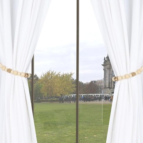 قطعتان من ستائر الستائر، أربطة ستائر من الخرز الخشبي، ستائر سحب للخلف، ستائر مع خطافات، حامل ستائر، ستائر، ستائر (أبيض، 2) in Kuwait