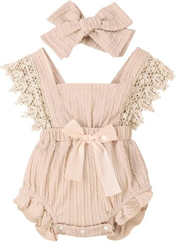 Mubineo Baby Girl Rompers Summer Clothes Outfits Sleeveless Lace Romper Ruffle Newborn Outfit in Kuwait