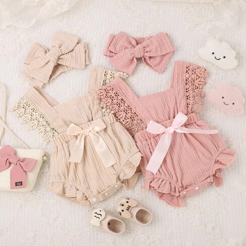 Mubineo Baby Girl Rompers Summer Clothes Outfits Sleeveless Lace Romper Ruffle Newborn Outfit in Kuwait