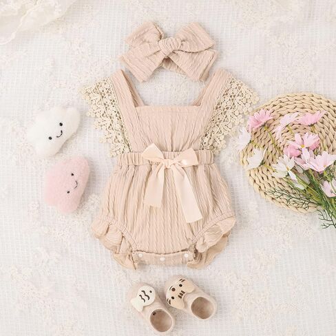Mubineo Baby Girl Rompers Summer Clothes Outfits Sleeveless Lace Romper Ruffle Newborn Outfit in Kuwait