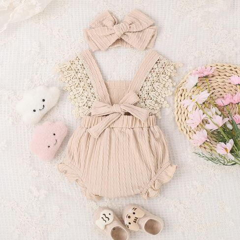Mubineo Baby Girl Rompers Summer Clothes Outfits Sleeveless Lace Romper Ruffle Newborn Outfit in Kuwait