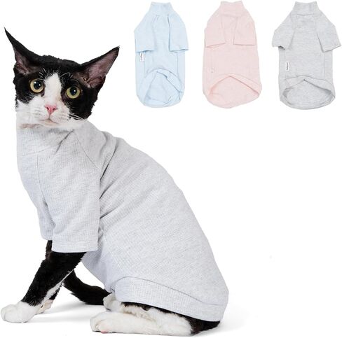 Sphynx Cat Soft Cotton Shirt, Fall Winter Kitten Clothes, Cornish Rex Devon Cat pajamas, Hairless Pet Clothes,Pet Cat Warmer (Small, Blue) in Kuwait