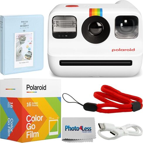 مجموعة كاميرا Polaroid Go Generation 2 للأفلام الفورية مع فيلم Polaroid GO الملون، وحزمة مزدوجة وألبوم صور لمطبوعات Instax + القماش (4 قطع) (أبيض) in Kuwait