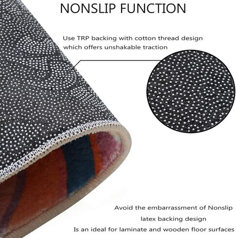 سجادة منطقة تجريدية كلاسيكية من YoKii مقاس 3 × 5 من الصوف الصناعي الهبي جمالية ملونة مخططة هندسية غير قابلة للانزلاق سجادة لمدخل المطبخ مدعومة بالمطاط، برتقالي وأحمر الخدود in Kuwait