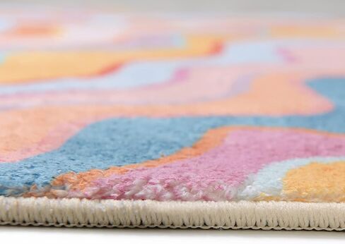 سجادة منطقة تجريدية كلاسيكية من YoKii مقاس 3 × 5 من الصوف الصناعي الهبي جمالية ملونة مخططة هندسية غير قابلة للانزلاق سجادة لمدخل المطبخ مدعومة بالمطاط، برتقالي وأحمر الخدود in Kuwait