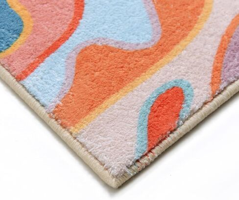 سجادة منطقة تجريدية كلاسيكية من YoKii مقاس 3 × 5 من الصوف الصناعي الهبي جمالية ملونة مخططة هندسية غير قابلة للانزلاق سجادة لمدخل المطبخ مدعومة بالمطاط، برتقالي وأحمر الخدود in Kuwait