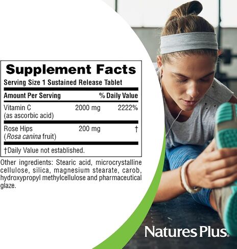 Natures Plus Ultra C W/Rose HIPS, Sustained Released - 2000 mg, 60 Vegetarian Tablets - Maximum Potency Immune Support, Antioxidant - Free-Radical Defense - Gluten-Free - 60 Servings in Saudi Arabia