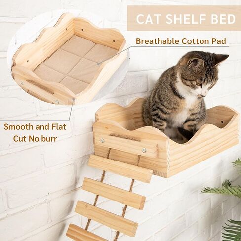 JanYoo Cat Hammock for Wall Furniture,Cat Climbing Shelves Cat Wall Mounted Cat Bed Frame with Scratching Post 2 Bridge 2 Platform Shelf in Kuwait