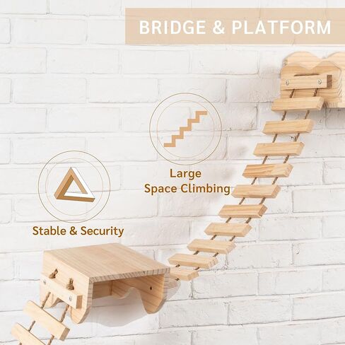 JanYoo Cat Hammock for Wall Furniture,Cat Climbing Shelves Cat Wall Mounted Cat Bed Frame with Scratching Post 2 Bridge 2 Platform Shelf in Kuwait