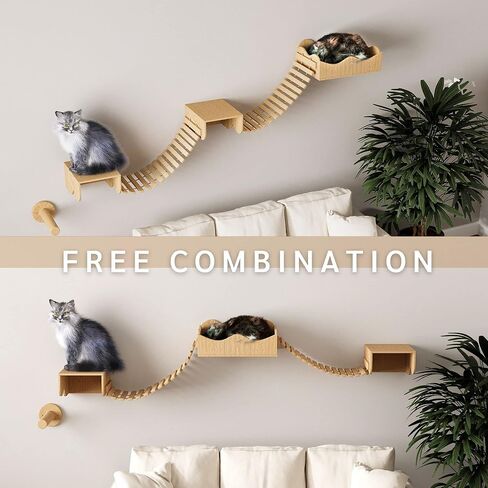 JanYoo Cat Hammock for Wall Furniture,Cat Climbing Shelves Cat Wall Mounted Cat Bed Frame with Scratching Post 2 Bridge 2 Platform Shelf in Kuwait