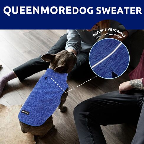 سترة صوفية للكلاب من Queenmore، سترة ناعمة للكلاب مع فتحة للمقود على شكل حرف D، ملابس شتوية دافئة عاكسة للكلاب، سترة بدون أكمام للكلاب الصغيرة والمتوسطة والكبيرة (أزرق، XL) in Kuwait
