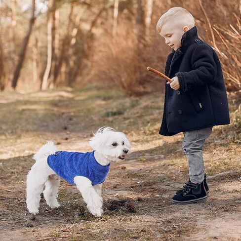 سترة صوفية للكلاب من Queenmore، سترة ناعمة للكلاب مع فتحة للمقود على شكل حرف D، ملابس شتوية دافئة عاكسة للكلاب، سترة بدون أكمام للكلاب الصغيرة والمتوسطة والكبيرة (أزرق، XL) in Kuwait