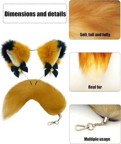 GNAYOAHLI Cat Wolf Fox Ears And Tail Set Cosplay For Kids Fox Tail Key Chain in Kuwait