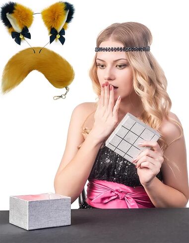 GNAYOAHLI Cat Wolf Fox Ears And Tail Set Cosplay For Kids Fox Tail Key Chain in Kuwait