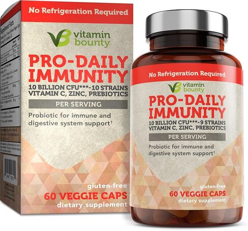 فيتامين باونتي برو-ديلي مناعة بروبيوتيك - مزيج 10 مليار وحدة تشكيل مستعمرة، زنك وفيتامين C لصحة الجهاز الهضمي، دعم المناعة البريبايوتكس والبروبيوتيك للنساء والرجال - 60 كبسولة in Kuwait