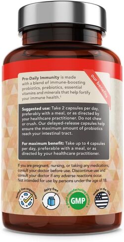 فيتامين باونتي برو-ديلي مناعة بروبيوتيك - مزيج 10 مليار وحدة تشكيل مستعمرة، زنك وفيتامين C لصحة الجهاز الهضمي، دعم المناعة البريبايوتكس والبروبيوتيك للنساء والرجال - 60 كبسولة in Kuwait