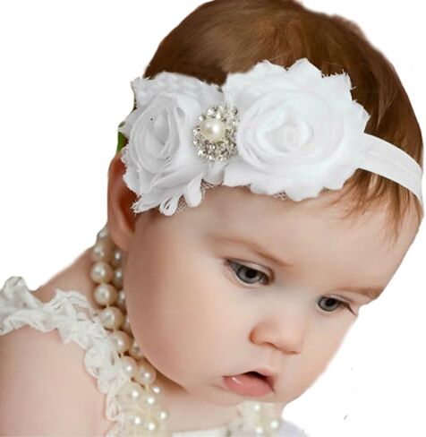Bloomposh Baby White Headbands Hairbands Hair Bows Elastics Hair Accessories for Baby Girls Newborn Infant Toddlers Kids in Kuwait
