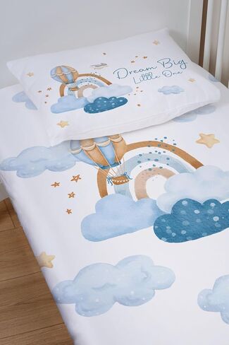 Markkombin-Blue Clouds Baby ملاءة وغطاء وسادة من القطن الناعم العضوي، ملاءات سرير قطنية، ملاءات أطفال ناعمة لسرير الأطفال، ملاءة سرير مناسبة للجنسين، ملاءة سرير جاهزة 52 بوصة طول × 28 عرض، كيس وسادة 45.72 سم طول × 14 عرض in Kuwait