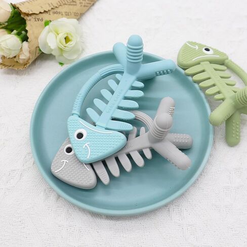 3 in 1 Infant Toys, Baby Teething Toys 3–6 6–12 Months, Teethers for Babies 0–3–6–12 Months for Teething Relief, Baby Gift, Baby Teether Toys, Silicone Sensory Toys, USA Patent Pending, Fish (Olive) in Saudi Arabia