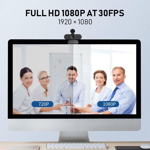 كاميرا ويب DeLUX Full HD 1080P DC03 مع ميكروفون مزدوج وغطاء للخصوصية، مجال رؤية 90 درجة، توصيل وتشغيل، كمبيوتر مكتبي أو كاميرا كمبيوتر محمول، رائعة للمكالمات ومؤتمرات الفيديو والبث المباشر in Kuwait