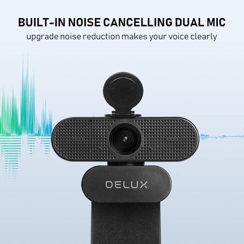 كاميرا ويب DeLUX Full HD 1080P DC03 مع ميكروفون مزدوج وغطاء للخصوصية، مجال رؤية 90 درجة، توصيل وتشغيل، كمبيوتر مكتبي أو كاميرا كمبيوتر محمول، رائعة للمكالمات ومؤتمرات الفيديو والبث المباشر in Kuwait