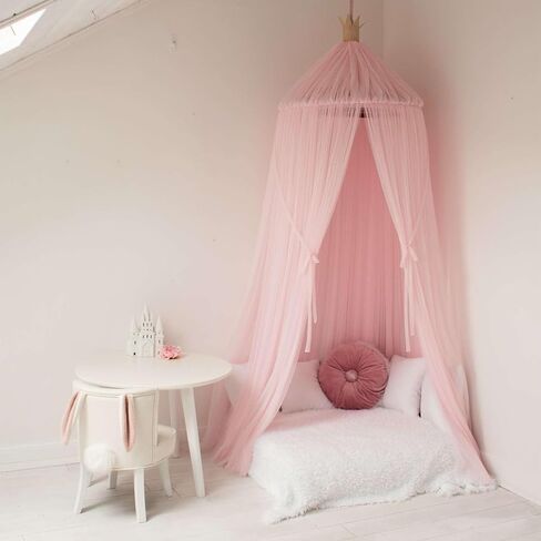 LIULDASHUN Mosquito Net Bed Canopy for Girls, Round Dome Hanging Mosquito Net Summer for Home Travel for Baby Kid Bedroom, Elegent Princess Mesh Bed Netting Canopy (Pink) in Kuwait