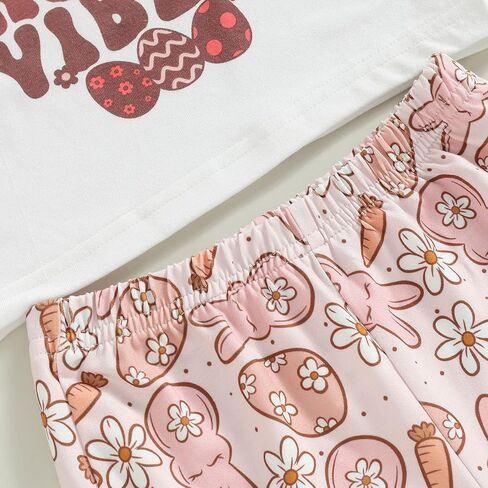 Flawbena طفل أطفال طفلة عيد الفصح الزي قصيرة الأكمام رسالة طباعة تي شيرت الأرنب جرس أسفل السراويل مجموعات ملابس الصيف in Kuwait