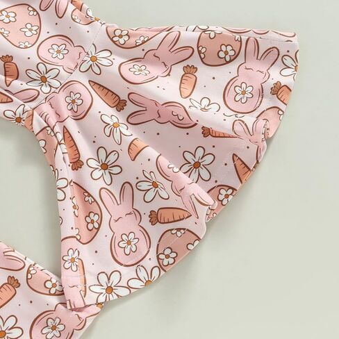 Flawbena طفل أطفال طفلة عيد الفصح الزي قصيرة الأكمام رسالة طباعة تي شيرت الأرنب جرس أسفل السراويل مجموعات ملابس الصيف in Kuwait