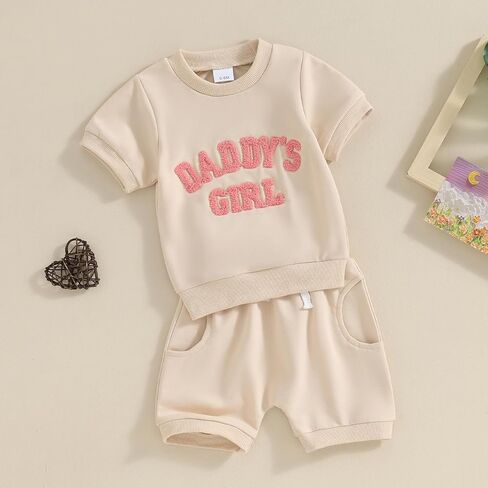 Ursobutegl Daddys فتاة طفل رضيع الفتيات مجموعة قصيرة إلكتروني البلوزات الملونة تي شيرت أعلى السراويل الصيف 2 قطعة وتتسابق in Kuwait
