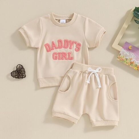Ursobutegl Daddys فتاة طفل رضيع الفتيات مجموعة قصيرة إلكتروني البلوزات الملونة تي شيرت أعلى السراويل الصيف 2 قطعة وتتسابق in Kuwait