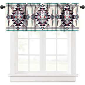 Aztec Window Valance Curtain, Bull Skull Pattern Southwestern American Native Ethnic Tribal Bohemian Window Treatment Valances for Home Kitchen Living Room Café Décor 54'x18', 1 Panel in Kuwait