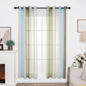 FY FIBER HOUSE Gold Sheer Curtains 84 inches Long Grommet Modern Linen Look Semi Transparent Voile Drapes for Living Room 52Wx84L Inch Set of 2 Panels in Kuwait