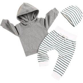 طقم ملابس للأطفال الصغار من Gavol بأكمام طويلة مع قلنسوة وسروال مخطط، مجموعة ملابس لخريف وشتاء in Kuwait