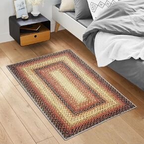 Small Doormat 2x3 Washable Area Rug Boho Rug Braided Print Area Rug Modern Geometric Area Rug Farmhouse Throw Carpet Accent Floor Cover for Living Room Bedroom Nursery, Black