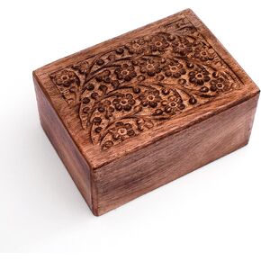 Beautifully Hand Engraved Wooden Urn Box for Pet Animal Ashes Funeral Cremation Burial Casket Keepsake Ash Scatter Box Male Female Adult Floral Decorative Lifelong Memorial Columbarium (6 x 4 Inches)
