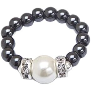 Black Magnetic Hematite Stretch Ring w/Large White Magnet Bead - Absorbs Negative Energy, Wellness & Balance Jewelry, Unisex Ring, Gift for Men and Women, Stretch Comfort Fit in Kuwait