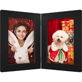 Picrit Double 4x6 Picture Frame Hinged Folding Photo Frame with Real Glass for Tabletop Display, Black