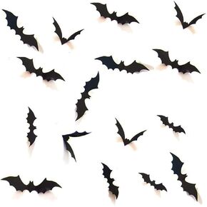 ديكور الخفافيش ثلاثي الأبعاد للهالوين لوازم الحفلات هالوماس ملصق الخفاش المخيف لديكور المنزل DIY نافذة ديكور الحمام الداخلي (84 قطعة) in Kuwait