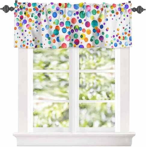 ستارة نافذة ستارة قصيرة بجيب مطبوع عليها صورة فنية من الألوان المائية من فن البولكا نقطة الخصوصية للمطبخ، ستائر نوافذ للحمام غرفة المعيشة موجة متعددة الألوان in Kuwait