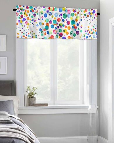 ستارة نافذة ستارة قصيرة بجيب مطبوع عليها صورة فنية من الألوان المائية من فن البولكا نقطة الخصوصية للمطبخ، ستائر نوافذ للحمام غرفة المعيشة موجة متعددة الألوان in Kuwait