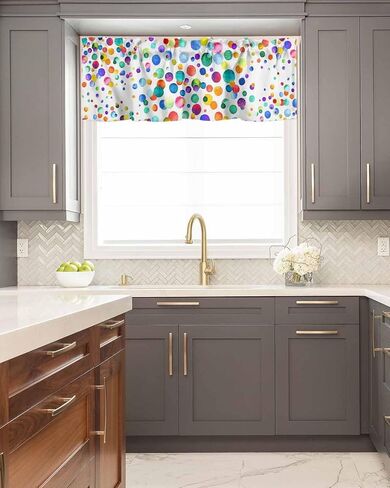 ستارة نافذة ستارة قصيرة بجيب مطبوع عليها صورة فنية من الألوان المائية من فن البولكا نقطة الخصوصية للمطبخ، ستائر نوافذ للحمام غرفة المعيشة موجة متعددة الألوان in Kuwait