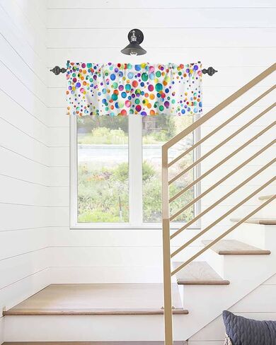 ستارة نافذة ستارة قصيرة بجيب مطبوع عليها صورة فنية من الألوان المائية من فن البولكا نقطة الخصوصية للمطبخ، ستائر نوافذ للحمام غرفة المعيشة موجة متعددة الألوان in Kuwait