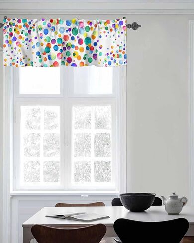 ستارة نافذة ستارة قصيرة بجيب مطبوع عليها صورة فنية من الألوان المائية من فن البولكا نقطة الخصوصية للمطبخ، ستائر نوافذ للحمام غرفة المعيشة موجة متعددة الألوان in Kuwait